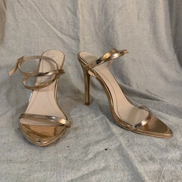 M Shoes - Womans 6 High Heel Shoes Gold Strappy Formal Wedding Dance Stiletto Point Toe